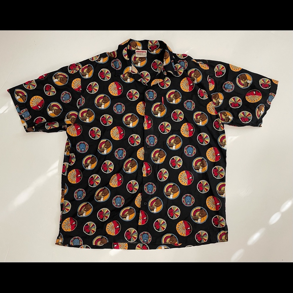 FUBU Platinum 00’s Fat Albert short sleeve Button up Shirt Multicolor Rare HTF